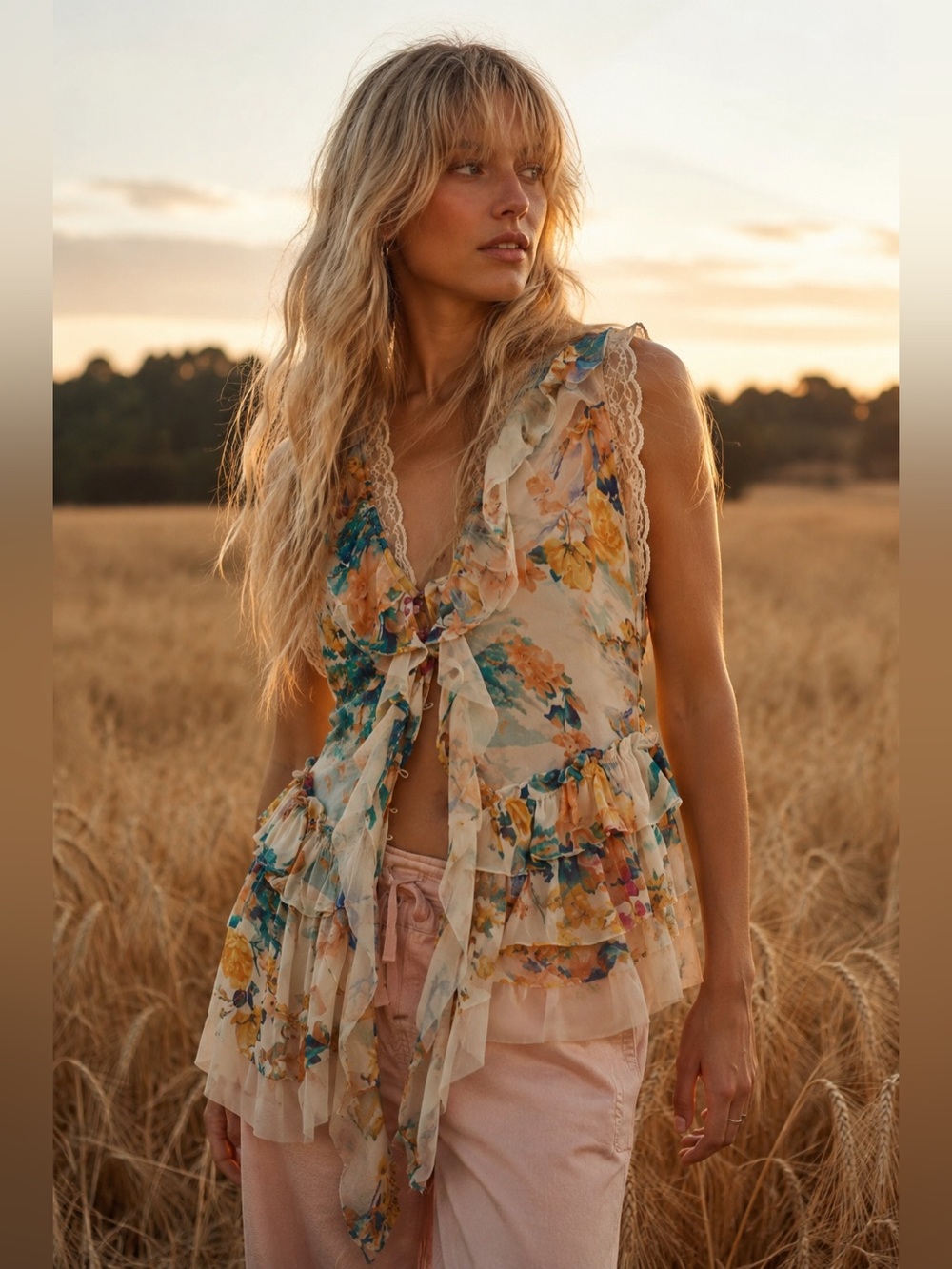 Anthropologie Sleeveless Lacey Waterfall Top M SOLD OUT